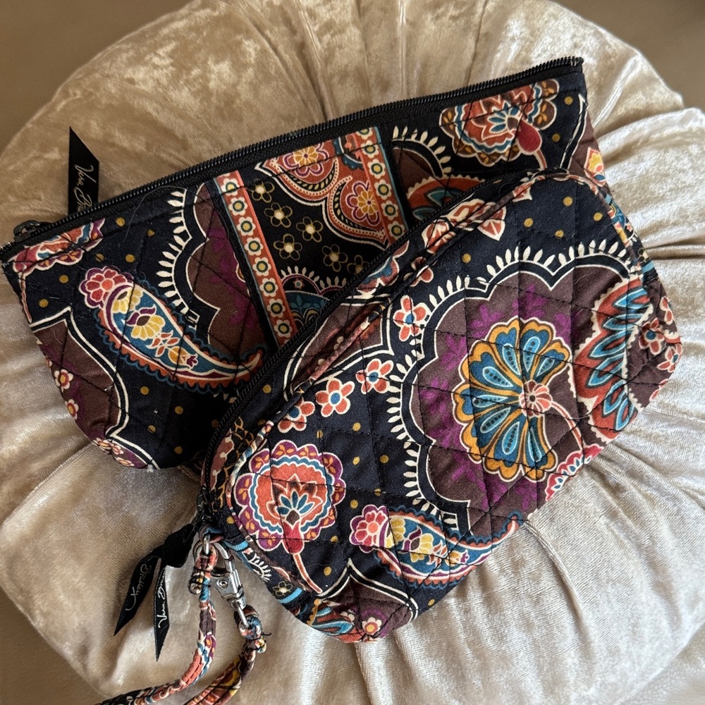 Vera Bradley Black and Multicolor Floral Cosmetic Bag and Wristlet Set